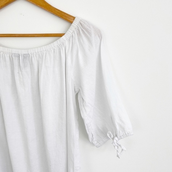 J. Crew Linen Off Shoulder White Rainbow Stripe Coastal Dress Size Medium - Picture 11 of 15